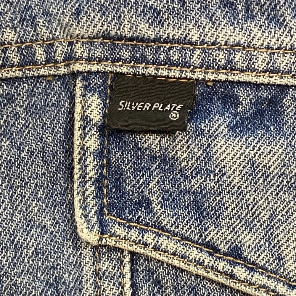 Silver Plate Denim Trucker Jacket Sz L Men Blue Grunge 90s Skater Light Wash Tag